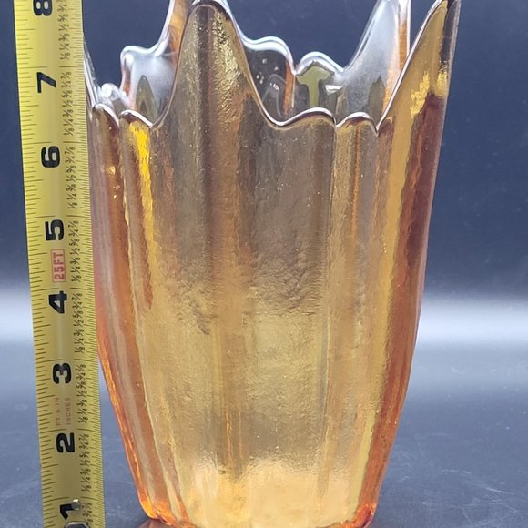 Vintage MCM Viking Glass Stretched Lotus Vase Amber Gold Mid-Century Mo… - Picture 5 of 7